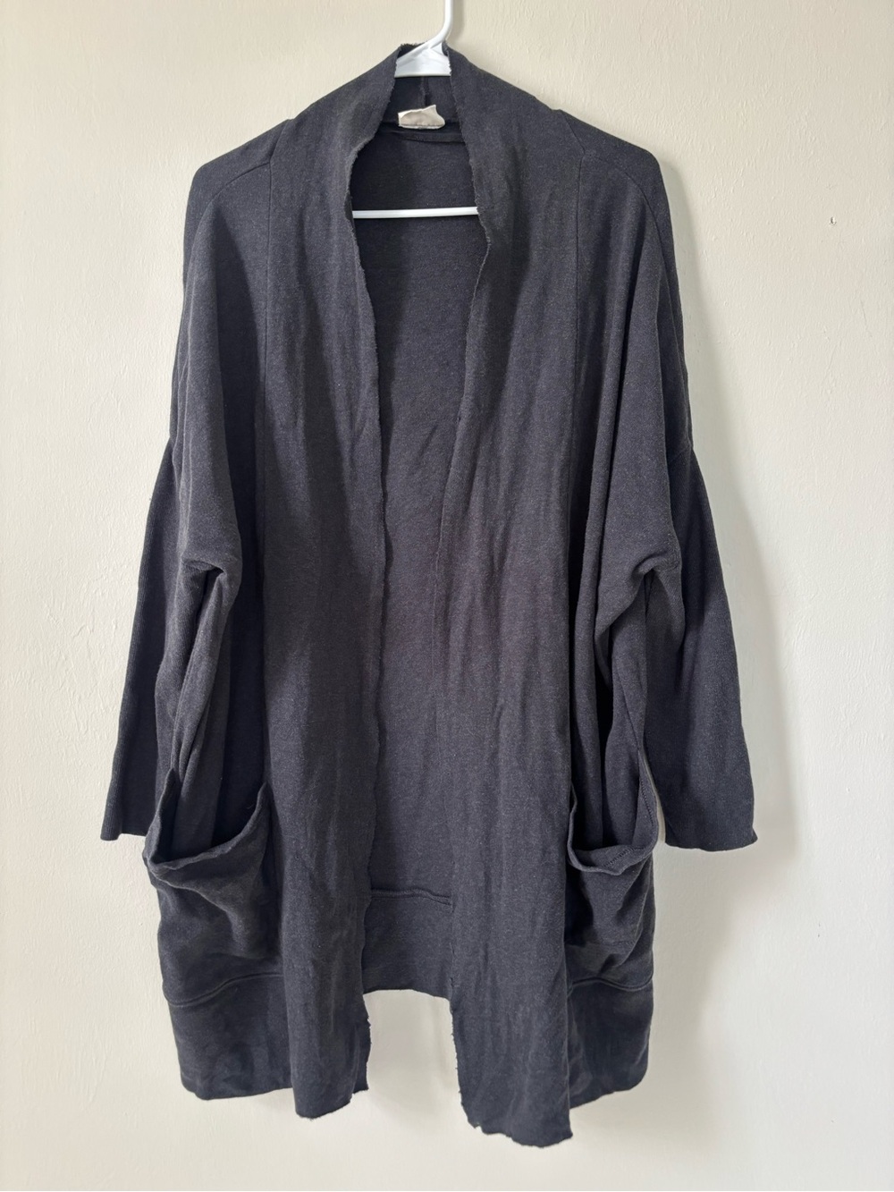 Pact Women’s Size Medium Large Open Front Cardigan Sweater Gray Pockets Cotton
